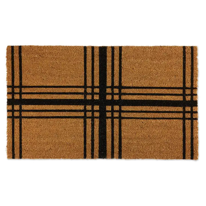 Black Farmhouse Plaid Natural Coir Doormat, 18" x 30"
