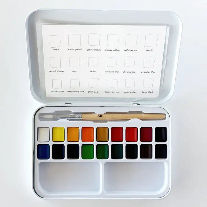 18-Color Watercolor Paint Set with Brush &amp; Mixing Palette