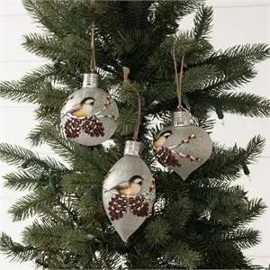 Lighted Chickadee Glass Christmas Ornaments