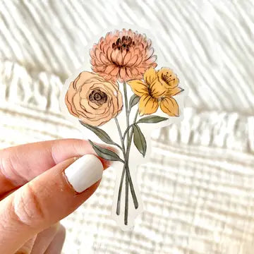 Clear Daffodil &amp; Chrysanthemum Sticker, 3x2