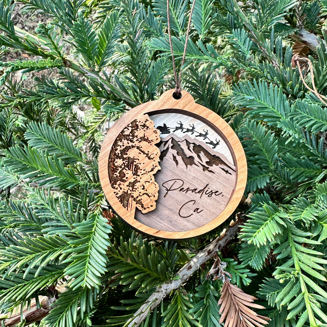 Wooden Mountain + Tree 2 Layer Ornament