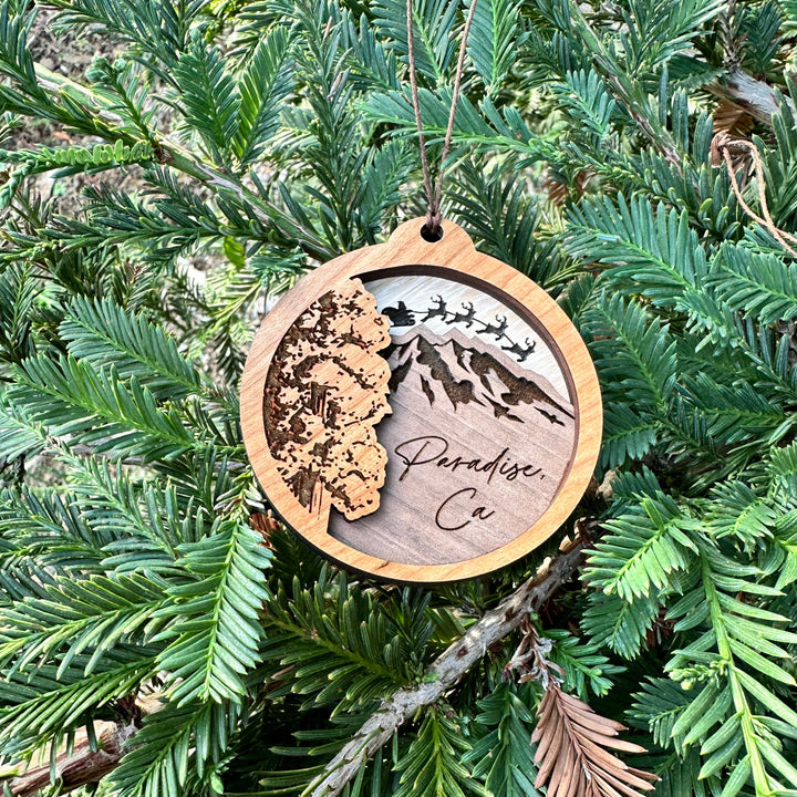 Wooden Mountain + Tree 2 Layer Ornament