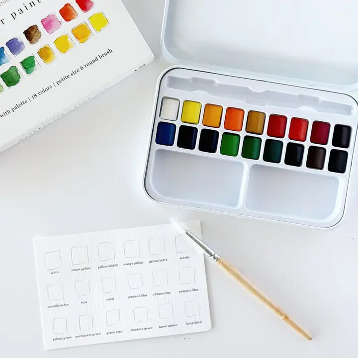 18-Color Watercolor Paint Set with Brush &amp; Mixing Palette