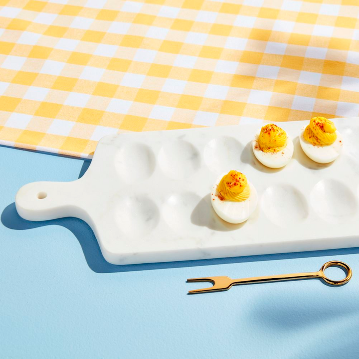 Marble Deviled Egg Board Set with Brass Serving Fork