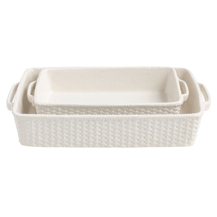 Woven Stoneware Baker Set, Textured White Glazed Baking Dishes