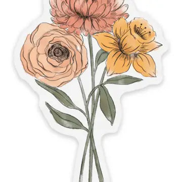 Clear Daffodil &amp; Chrysanthemum Sticker, 3x2