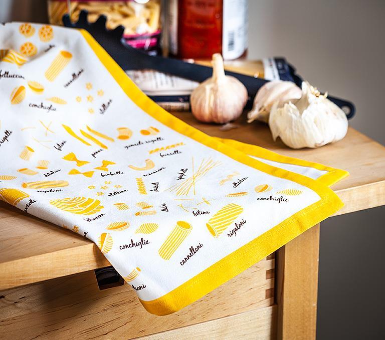 Yellow Types of Pasta Tea Towel