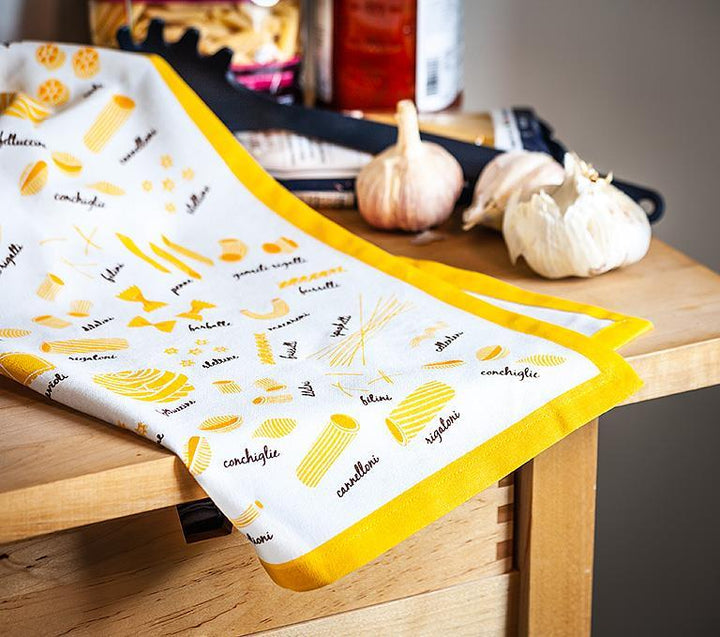 Yellow Types of Pasta Tea Towel