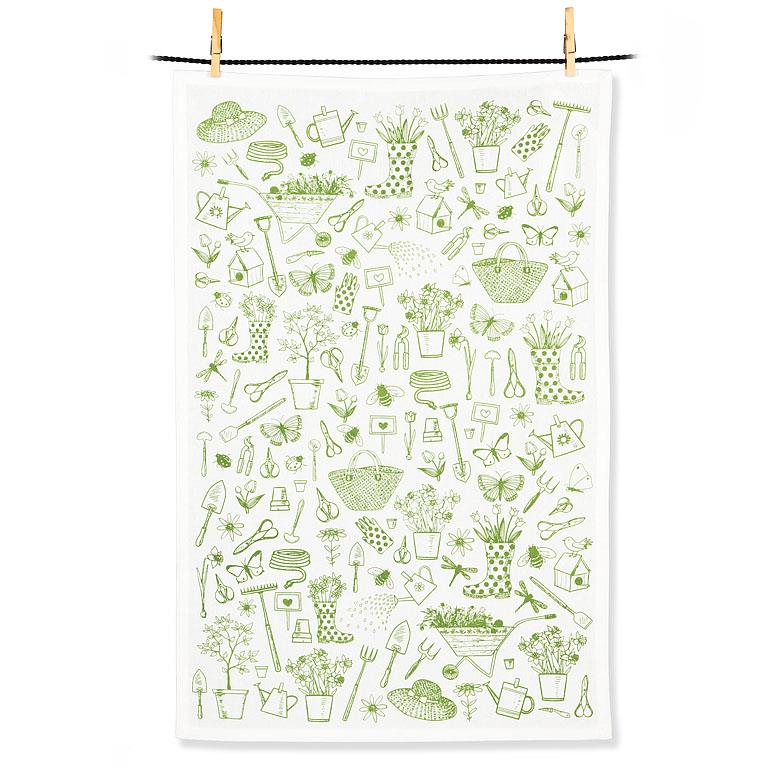 Green Garden Icons Outline Tea Towel