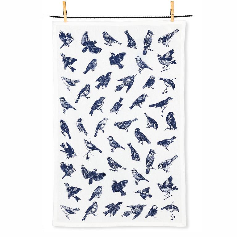 Navy Blue Bird Icons Tea Towel