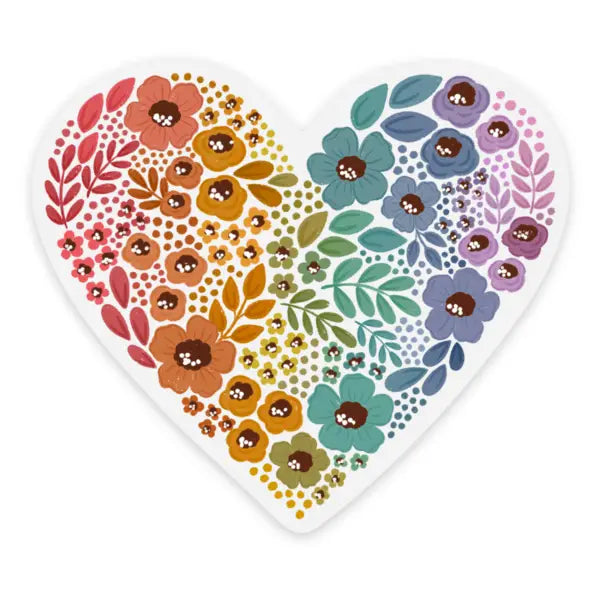 Clear Rainbow Floral Heart Sticker, 2.75x3