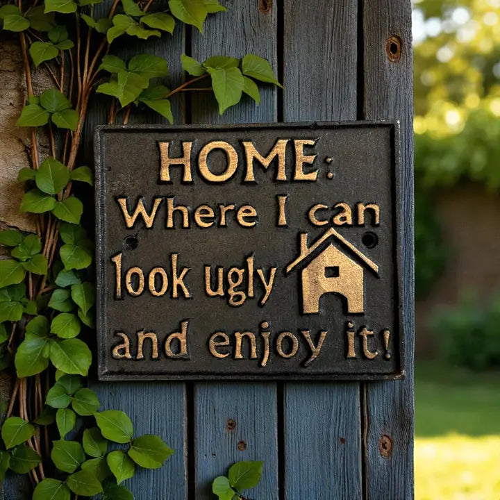 “Home: Where I Can Look Ugly and Enjoy It” Cast Iron Sign