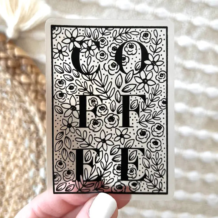 Clear Coffee Floral Sticker, 3x2