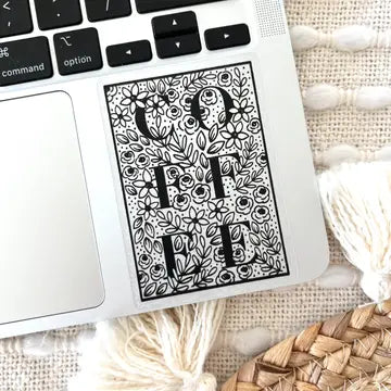 Clear Coffee Floral Sticker, 3x2