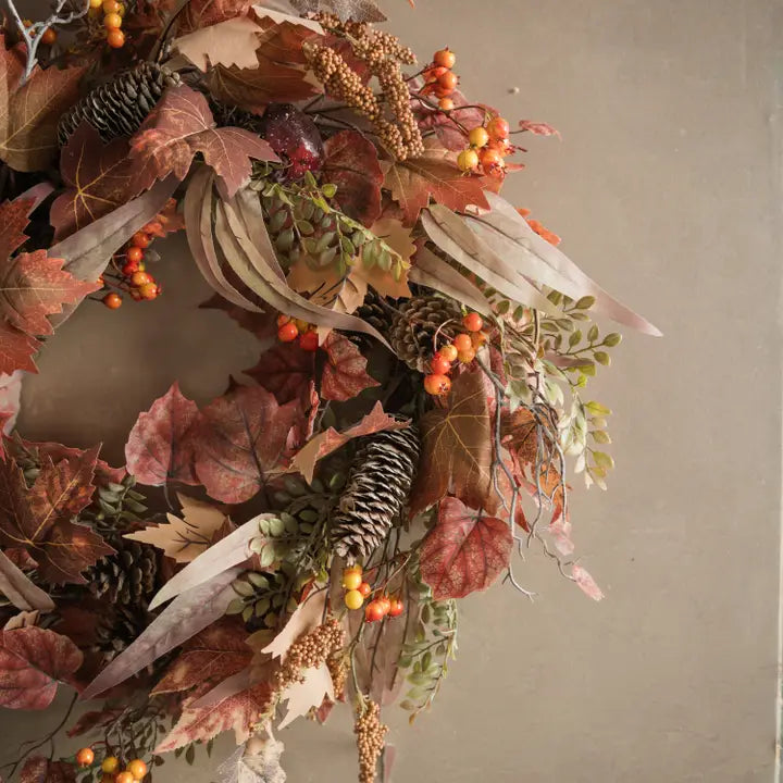 24-Inch Maple Leaf &amp; Eucalyptus Fall Wreath