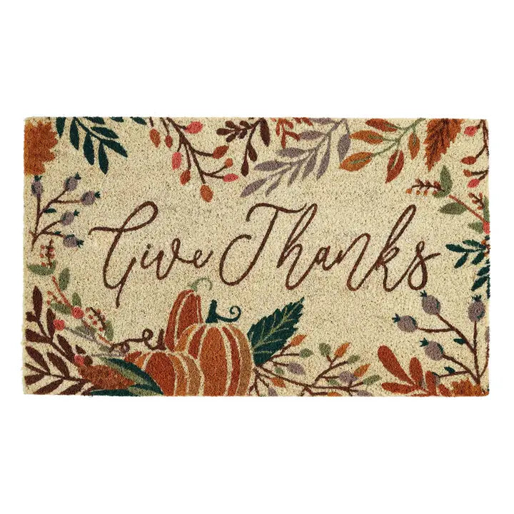 Give Thanks Fall Floral Coir Doormat, 18" x 30"