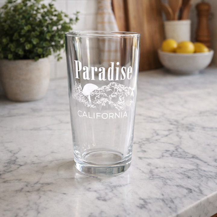 Sawmill Sunrise Paradise CA Engraved Glasswear
