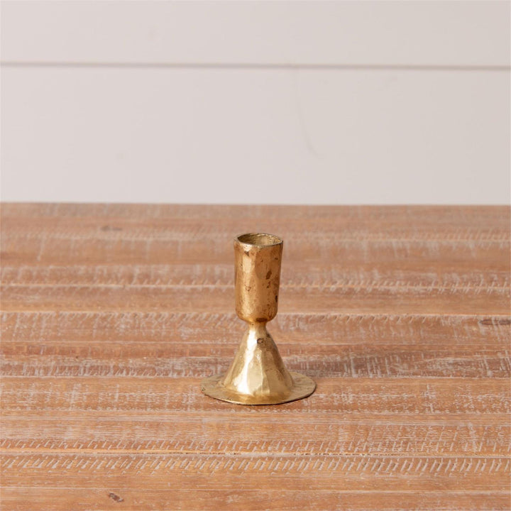 Gold Hammered Iron Taper Candle Holder, 3.5"