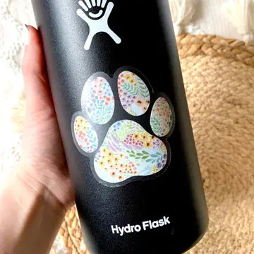 Clear Floral Paw Print Sticker, 2.75"