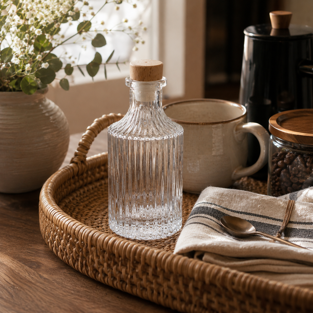 8 oz Fluted Bottle + Wooden Lid