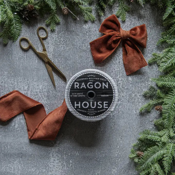 Rust Unwired Velvet Ribbon, 2.5 Inch