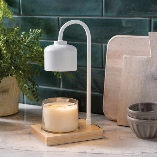 Arched Lamp Candle Warmer White with Wood Base