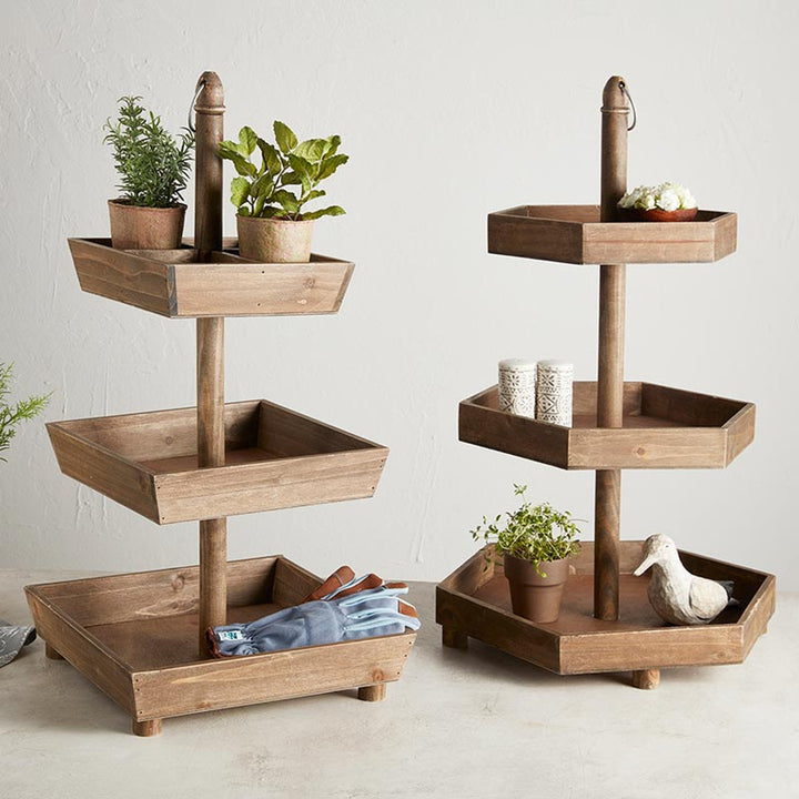 Wooden 3-Tier Hexagon Stand