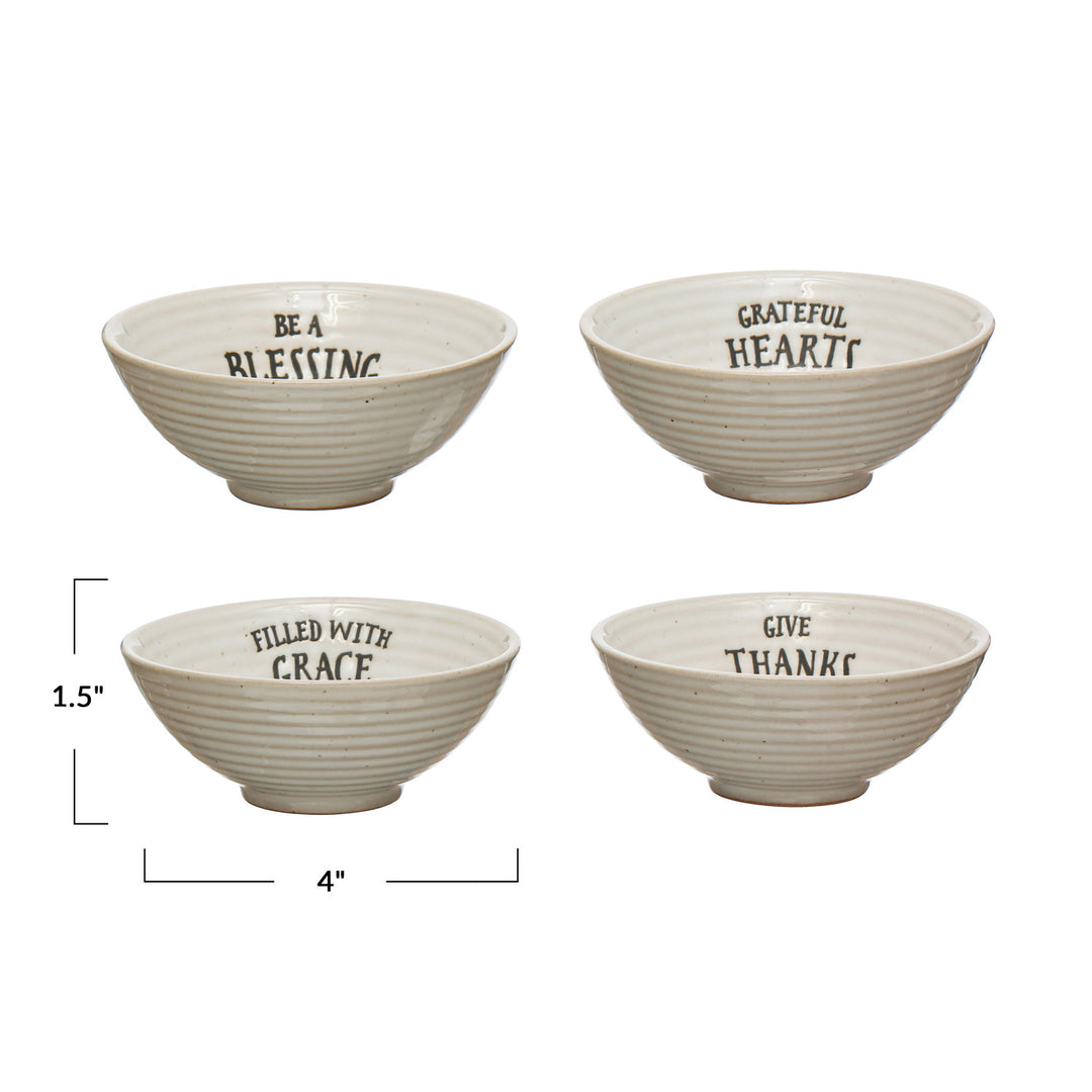 4" Stamped Saying Bowl, Cream Color