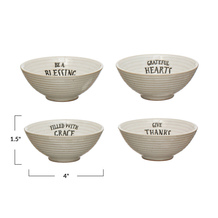 4" Stamped Saying Bowl, Cream Color