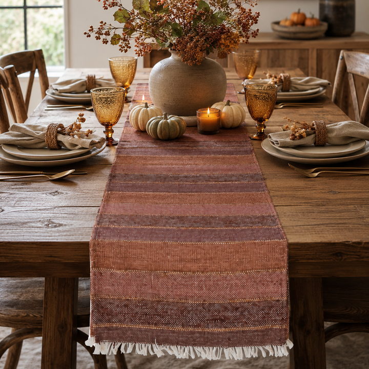 Multicolor Slub-Striped Table Runner, 72"