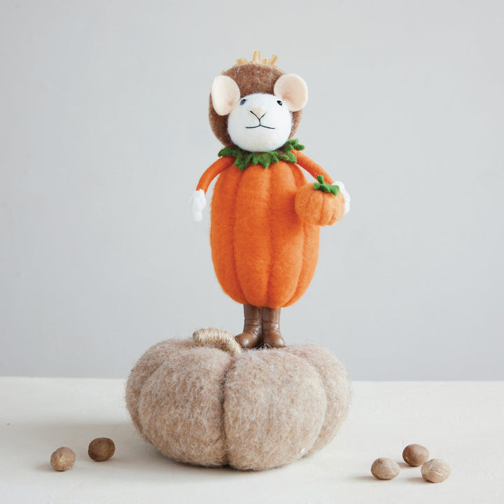 Wool Felt Pumpkin Mouse Figurine