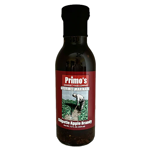 Bottle of Primo's Chipotle Apple Brandy on a white background