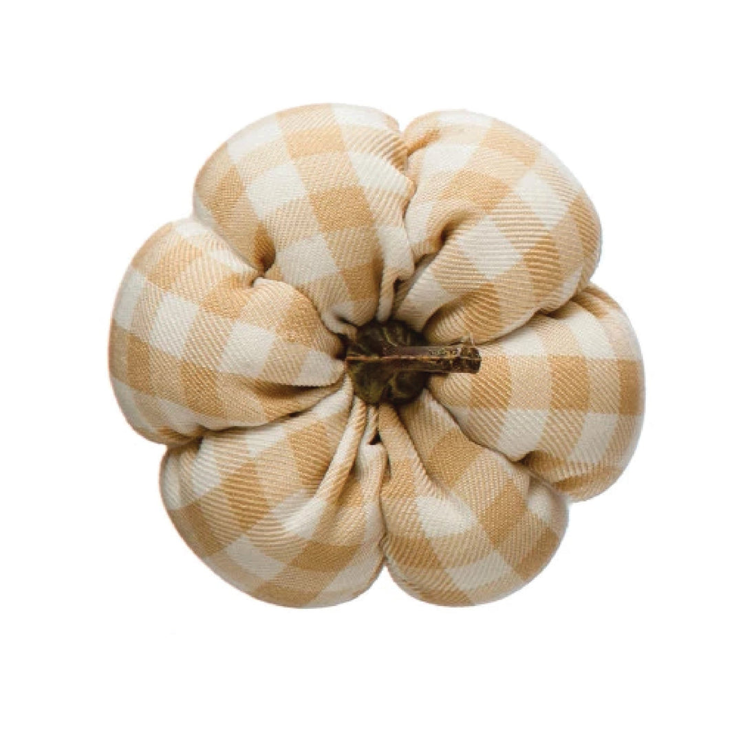 Fabric Check Pumpkin w/ Resin Stem, 3" x 2"