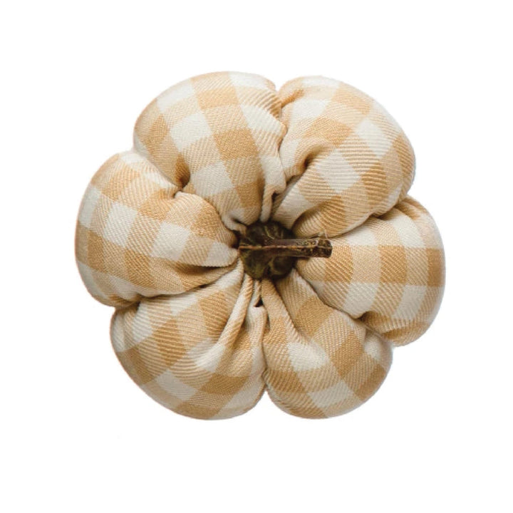 Fabric Check Pumpkin w/ Resin Stem, 3" x 2"