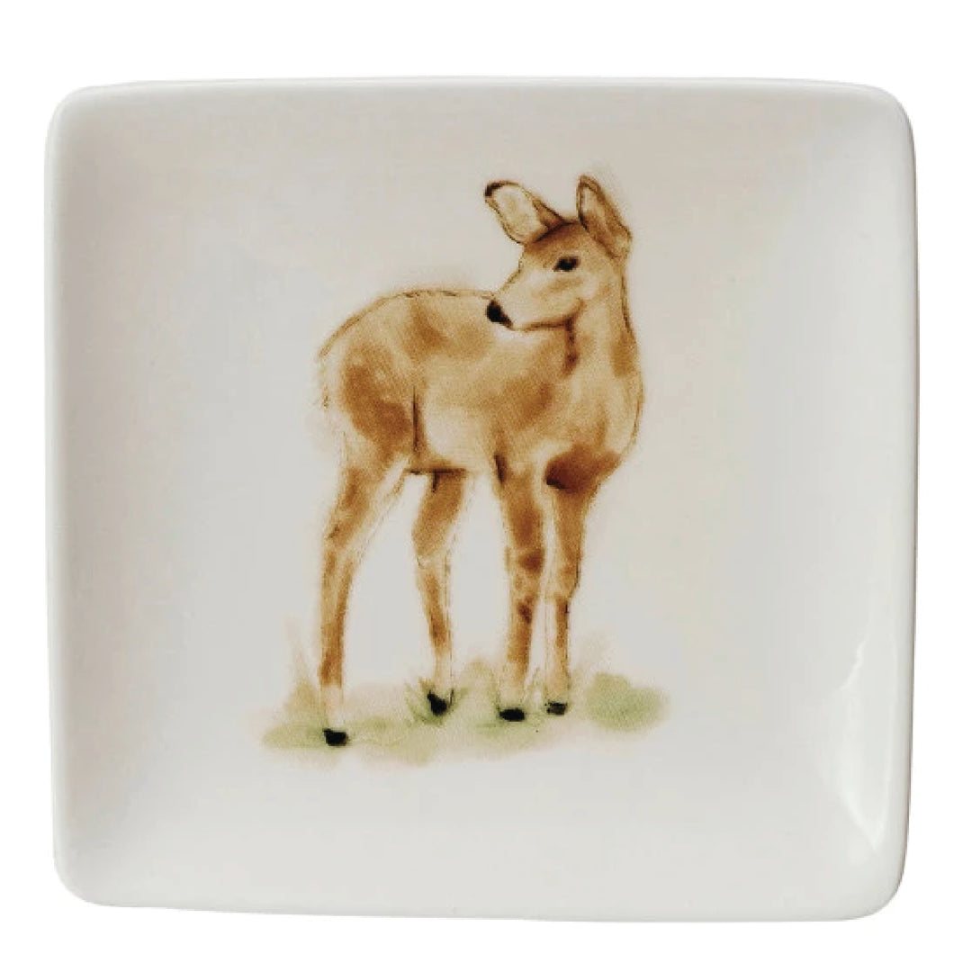 Watercolor Animal Stoneware Dish, 4" x 4"