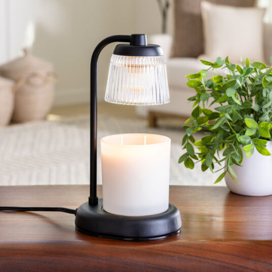 Fluted Glass Lamp Candle Warmer, Black