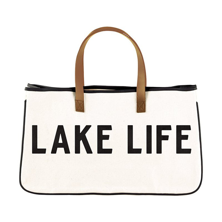 "Lake Life" Canvas + Leather Tote, 20"