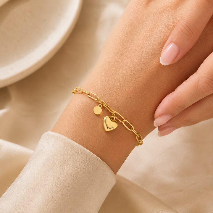 Gold Stainless Steel Heart Link Bracelet