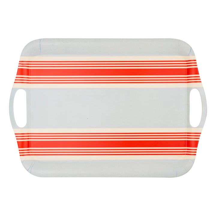STRIPED CHAMBRAY AND RED REUSABLE BAMBOO TRAY