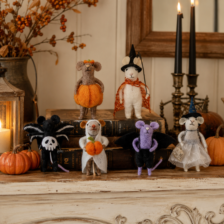 Handmade Wool Felt Halloween Mice