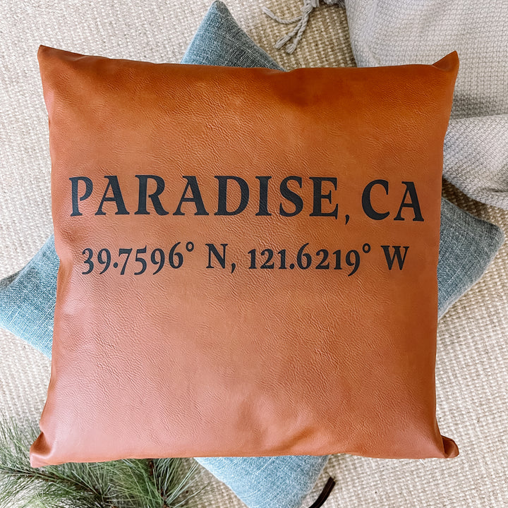 Custom Destination Throw Pillow with Coordinates 15x15