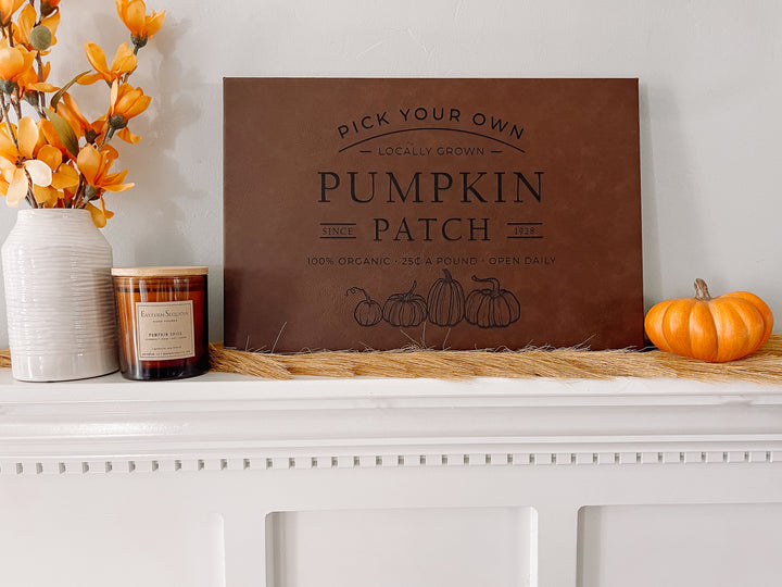 Leather like canvas wall art 12"x18", Pumpkin Patch