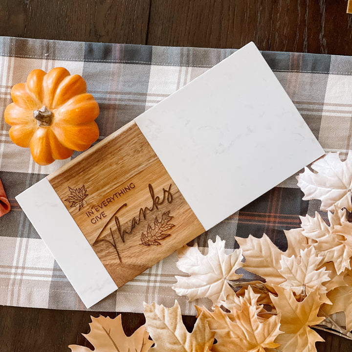 Wood + Marble Serving Board 7x15, Give Thanks