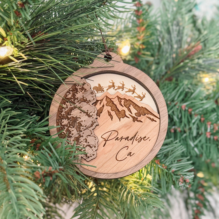 Wooden Mountain + Tree 2 Layer Ornament