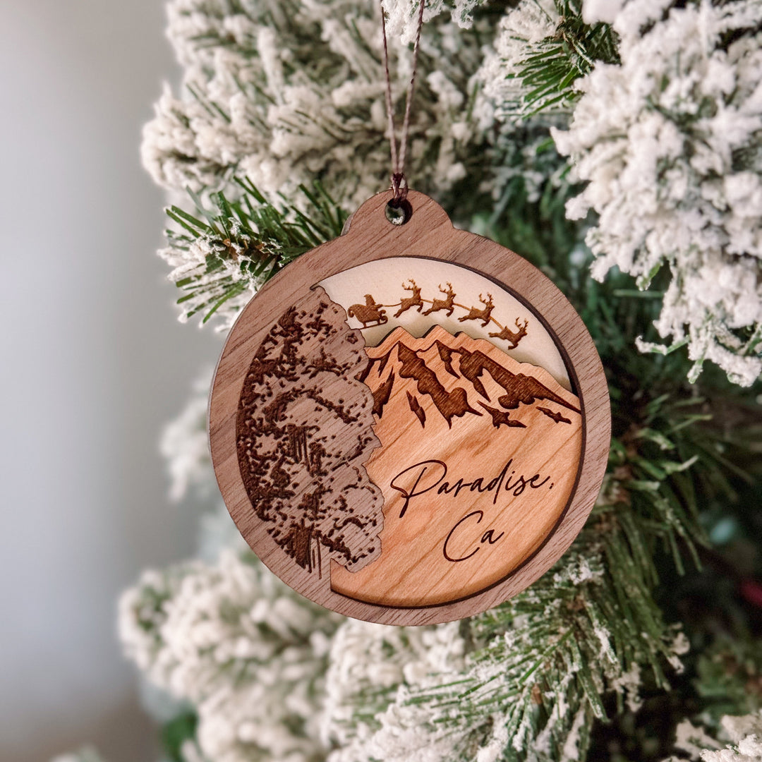 Wooden Mountain + Tree 2 Layer Ornament