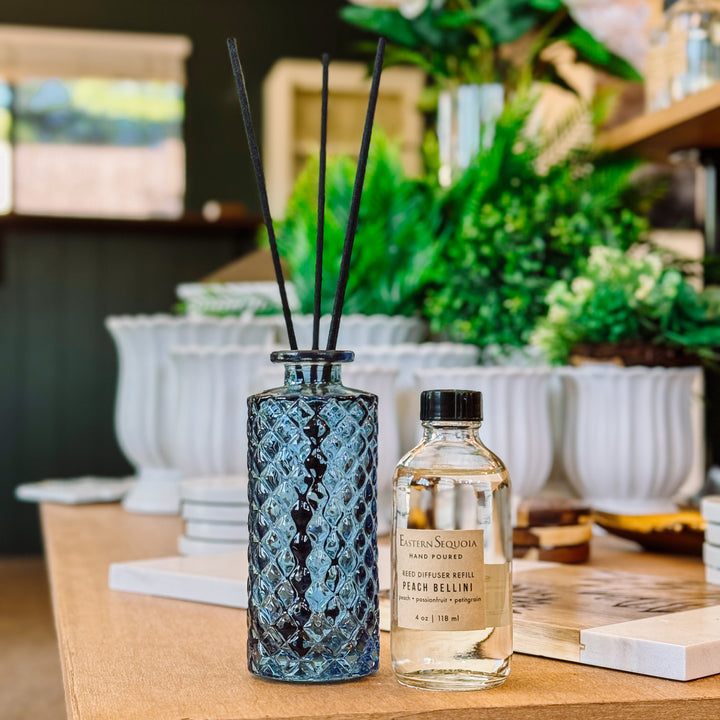 Clear Slate Blue Glass Tall Diamond, Reed Diffuser Vase