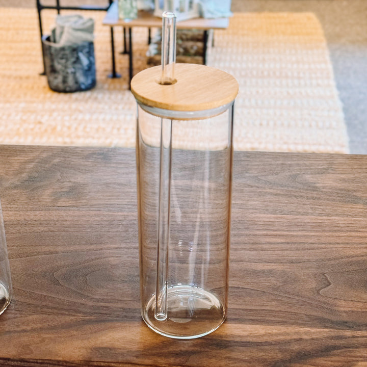 26 oz Straight Glass Tumbler with Bamboo Lid, no Straw
