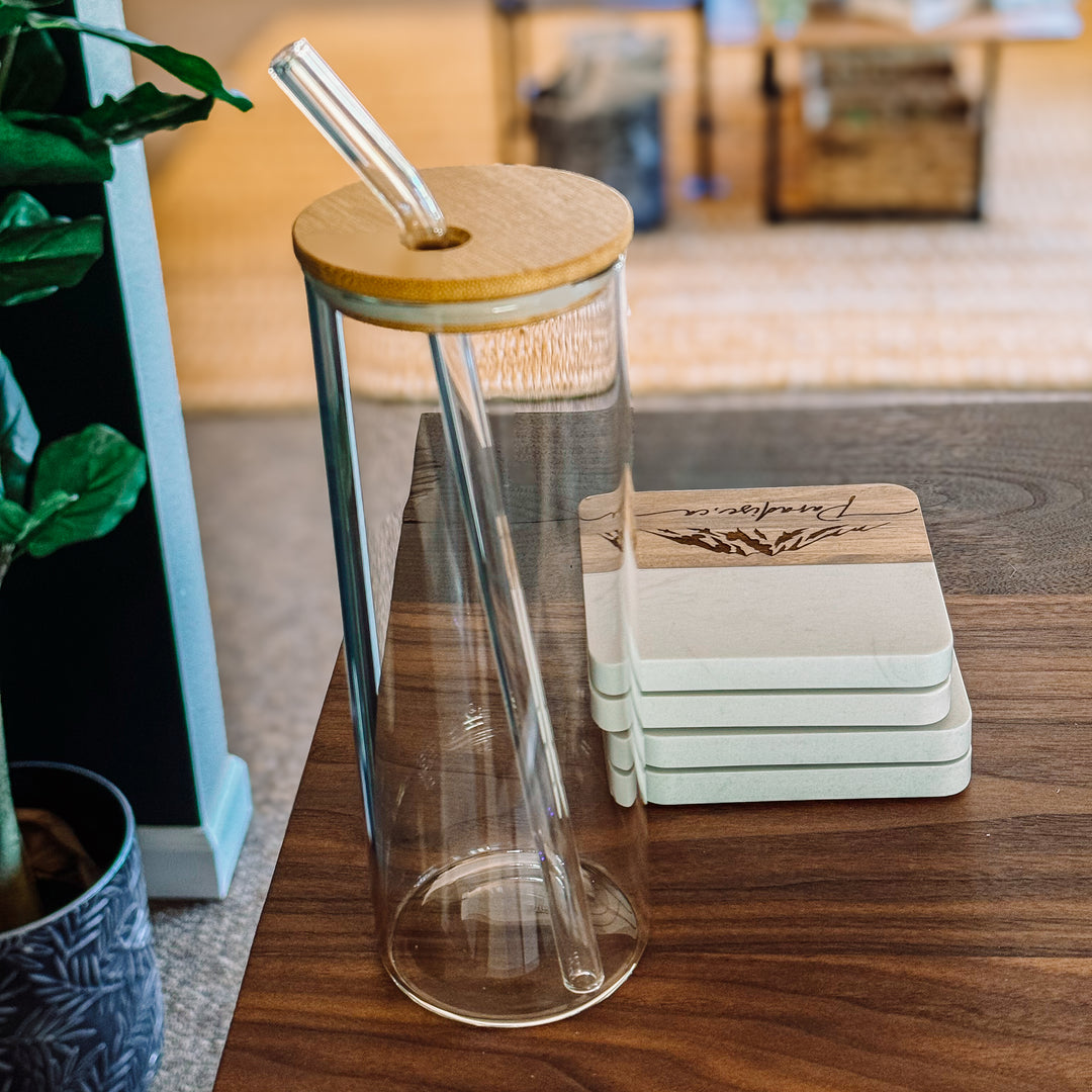 26 oz Straight Glass Tumbler with Bamboo Lid, no Straw