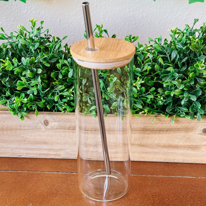 26 oz Straight Glass Tumbler with Bamboo Lid, no Straw