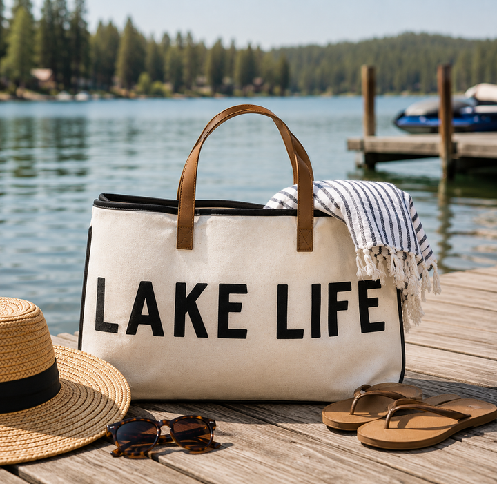 White tote bag with &